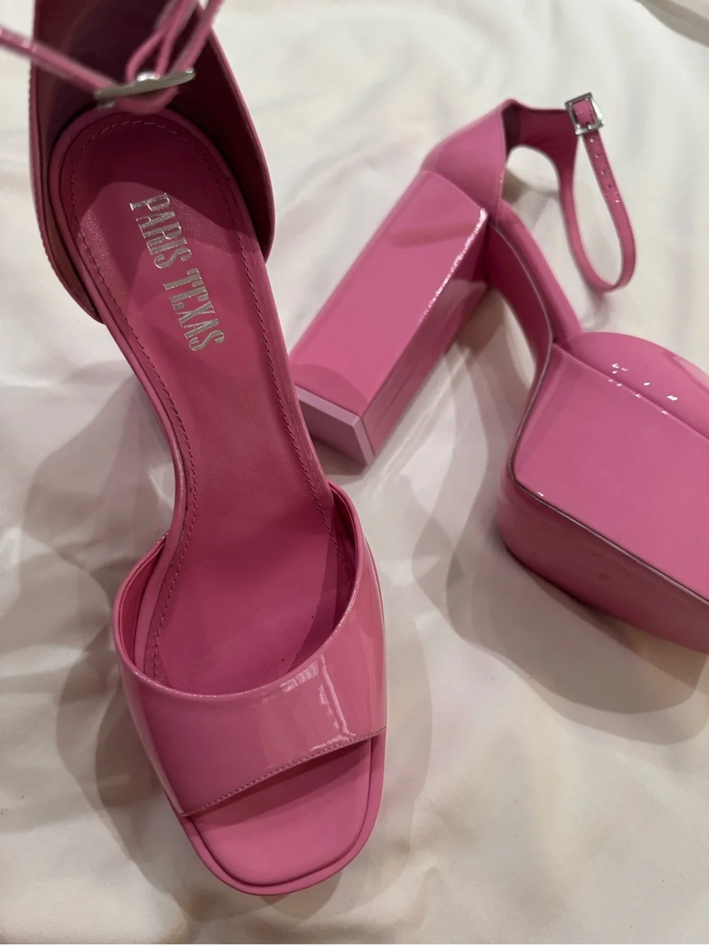 Paris Texas Tatiana Platform Sandals in Flamingo Pink Patent